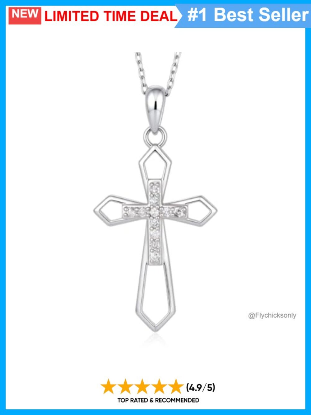 925 Sterling Silver Lab Grown Diamond Cross Necklace Double Layered Pendant